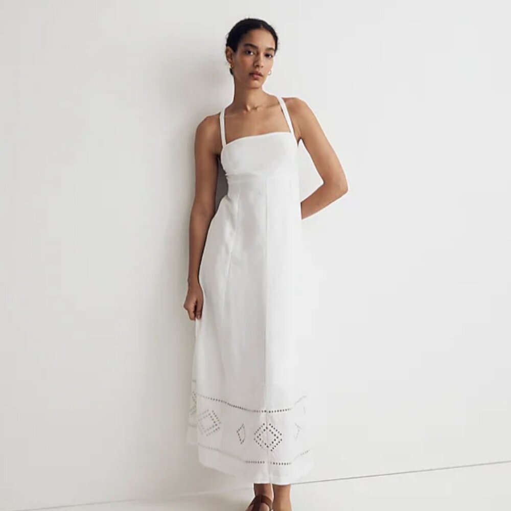 NEW WITH TAGS Madewell Embroidered Eyelet Tie-Back Cami Midi Dress Size 0